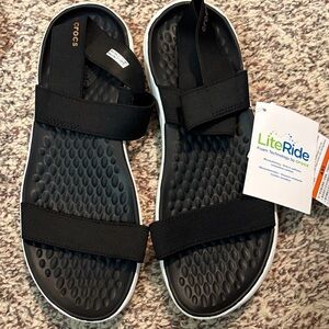 CROCS Black LiteRide Sandals with White Trim